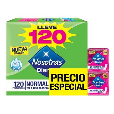 Protectores NOSOTRAS normal 120 uni + amarre multiestilo 30 unid