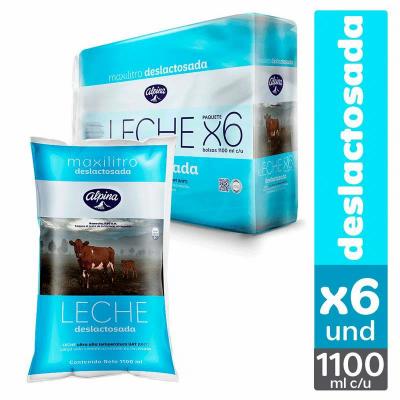 Leche ALPINA deslactosada sixpack 1100ml